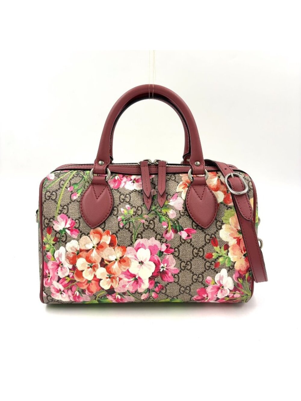 Gucci GG Supreme Leather Pink Purple Beige Multicolor Handbag Silver